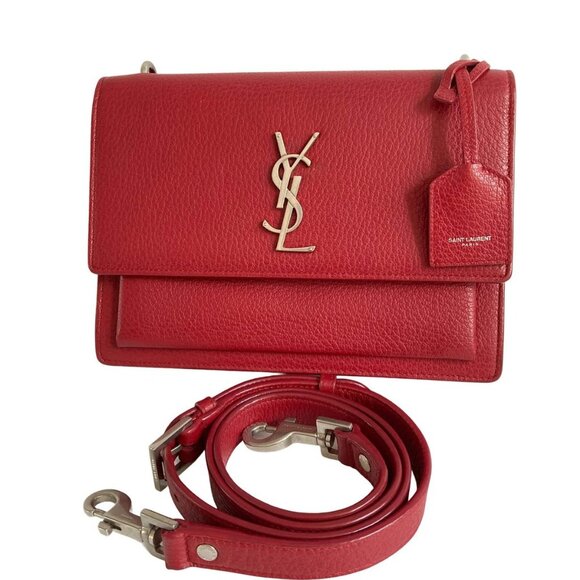 Saint Laurent Sunset Red Leather Shoulder Bag - Picture 1 of 9